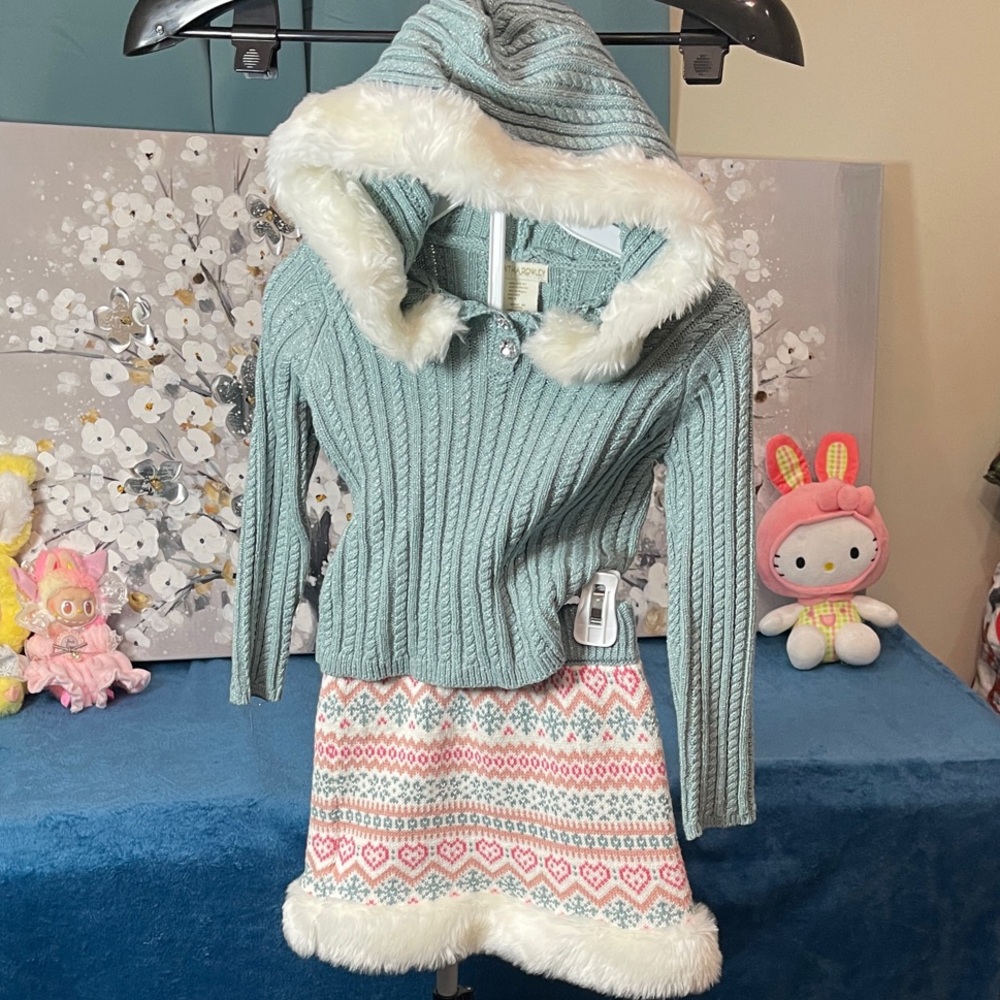 Cynthia Rowley Blue Knit Sweater & skirt set girls xs/4